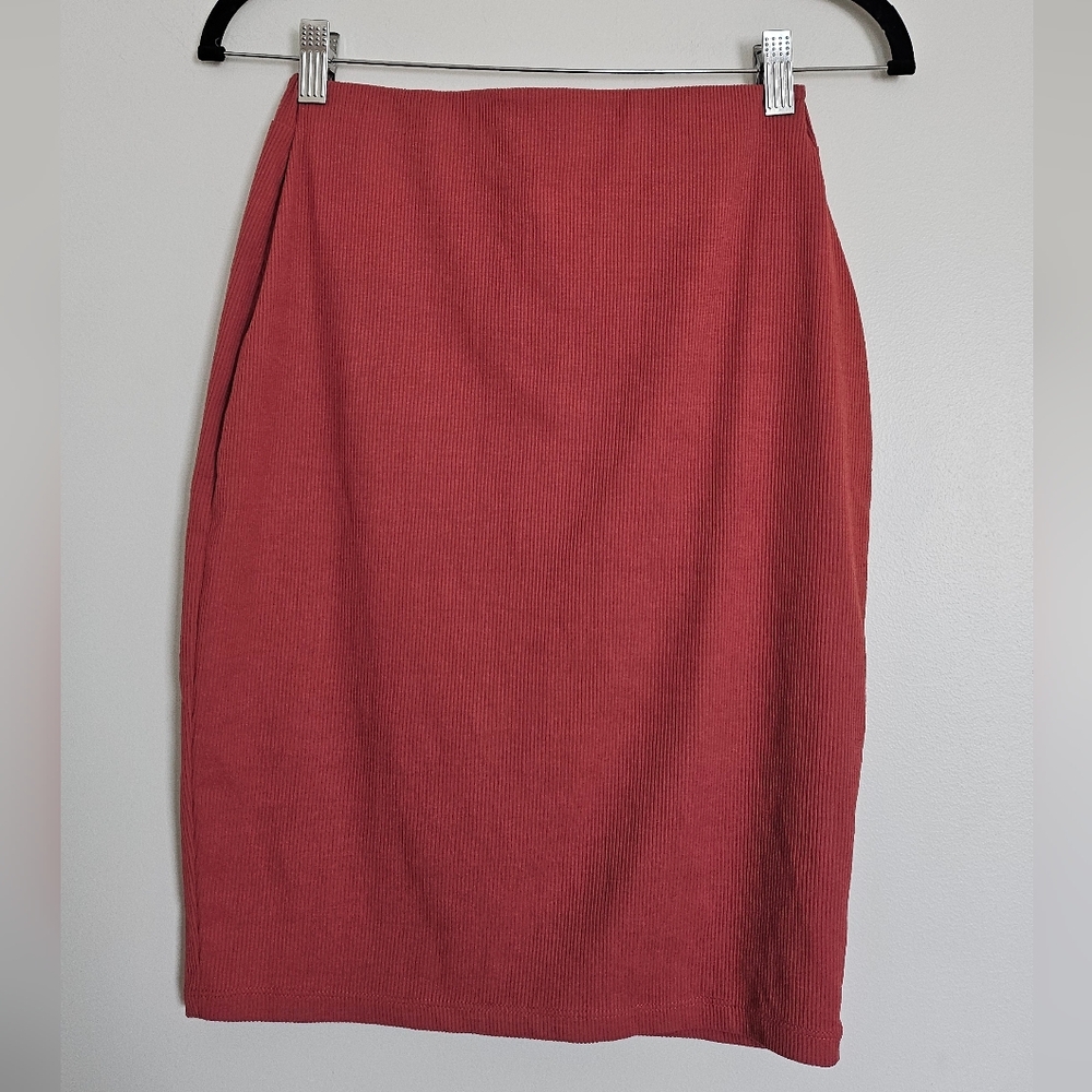 Resexxy Rust Red Brown Ribbed High Waist Bodycon Pencil Skirt Japan Onee Gyaru